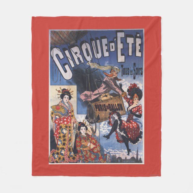 Heißluftballon und japanisches Damen-Plakat Fleecedecke (Vorderseite)