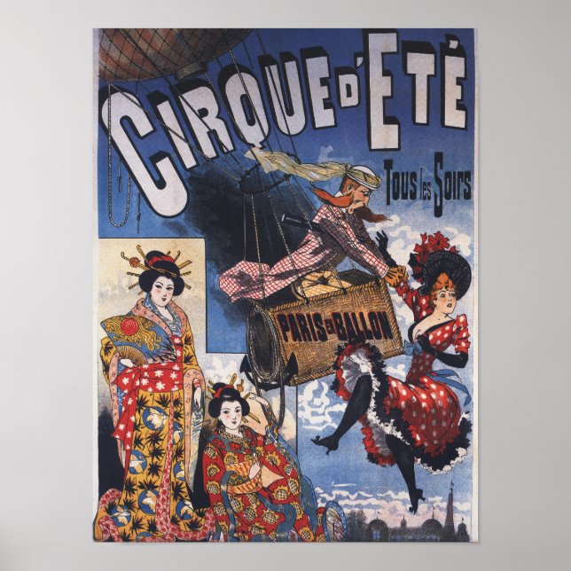 Heißluftballon und japanisches Ladys Poster (Vorne)