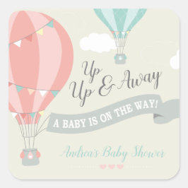 Heißluftballon Up & Away Babydusche Quadratischer Aufkleber