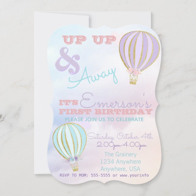 Heißluftballon, Up & away Geburtstag Einladung (Vorderseite)