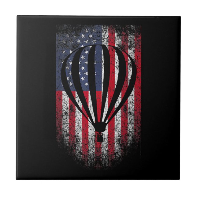 Heißluftballon Vintag USA Flag Fliese (Vorderseite)