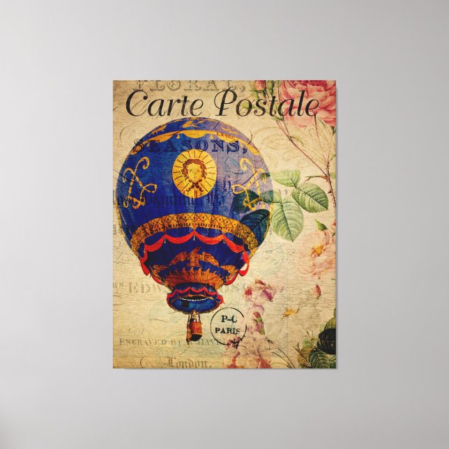 Heißluftballon Vintage französische Postkarte Leinwanddruck (Vorderseite)