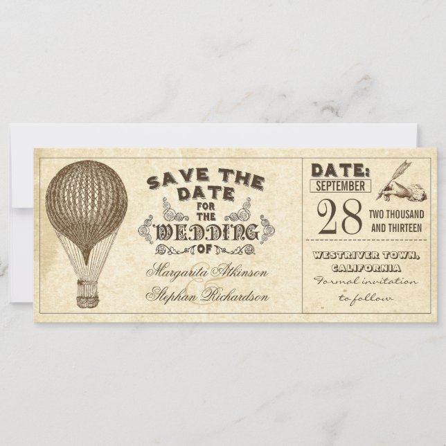 Heißluftballon Vintage Typografie Save the Date (Vorderseite)