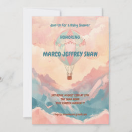 Heißluftballon Wasserfarbe Babydusche Einladung