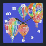 Heißluftballon Wasserfarbe Kinderzimmer Kinder Saa Quadratische Wanduhr<br><div class="desc">Heißluftballon Wasserfarbe Kinderzimmer Kinder Zimmer Uhr. Entworfen aus meiner ursprünglichen Aquarellkunst.</div>
