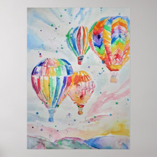 Heißluftballon Wasserfarben-Malerei-Poster Poster