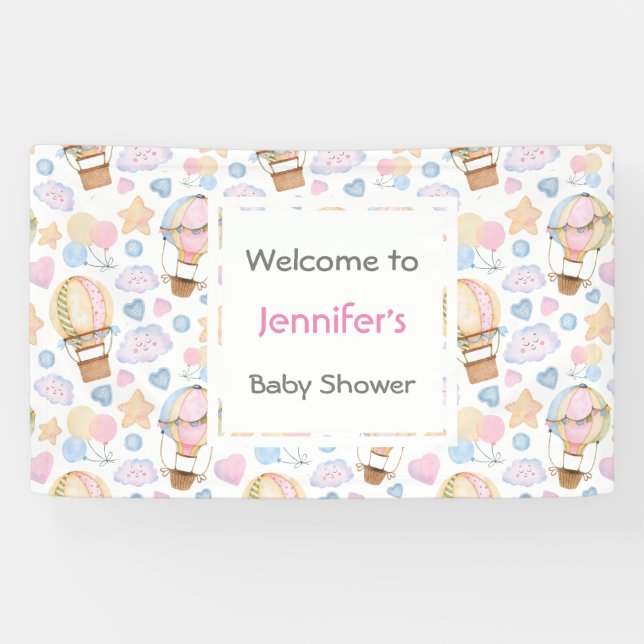 Heißluftballon Wasserfarben Muster Babydusche Banner (Horizontal)