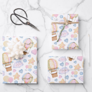 Heißluftballon Wasserfarben Muster Geschenkpapier Set