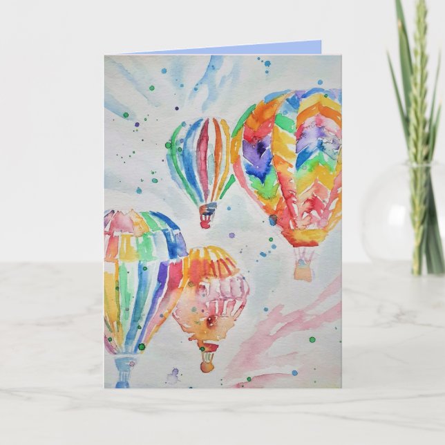 Heißluftballon Wasserfarbenmalerei Geburtstagskart Karte (Vorderseite)