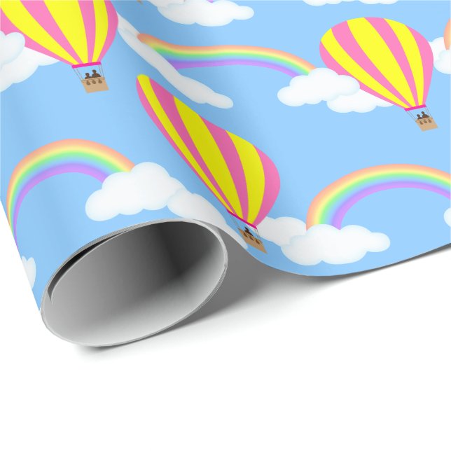 Heißluftballon-Wrapping Paper - Blue Background Geschenkpapier (Rolleneckpunkt)