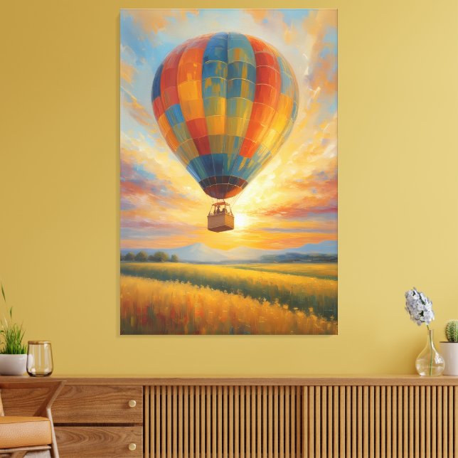 Heißluftballonfahrt bei Sonnenuntergang über golde Leinwanddruck (Insitu (Wohnzimmer))