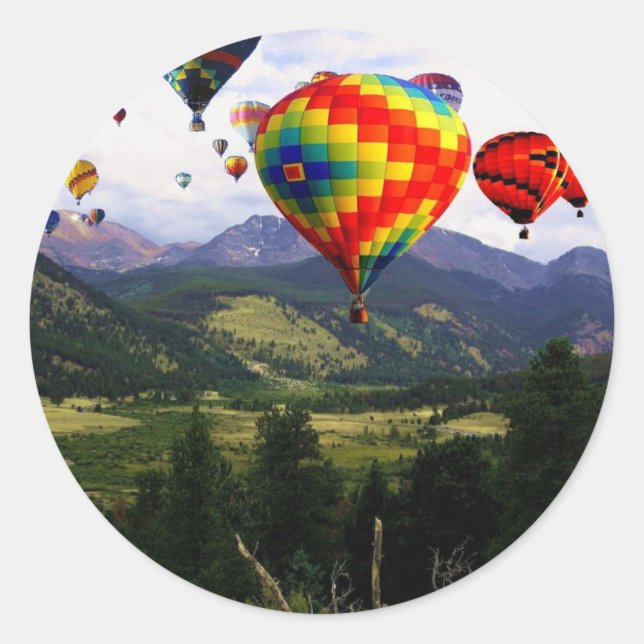 Heißluftballonfahrt in den Rockies Runder Aufkleber (Vorderseite)