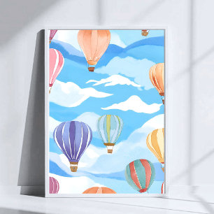 Heißluftballons Aquarellmalerei Kunstposter Poster