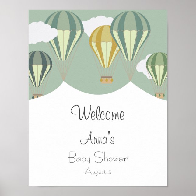 Heißluftballons Babydusche Begrüßung Poster (Vorne)