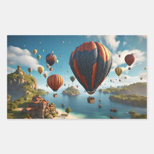 Heißluftballons fliegen über eine Insel Rechteckiger Aufkleber