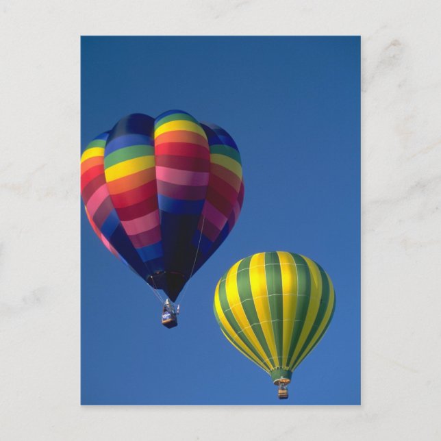 Heißluftballons, gelb/grün und mehrschichtig postkarte (Vorderseite)