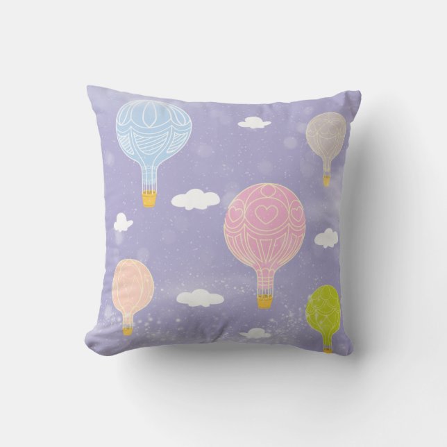 Heißluftballons Pastellfarben Lila Pink Blue Peach Kissen (Vorderseite)