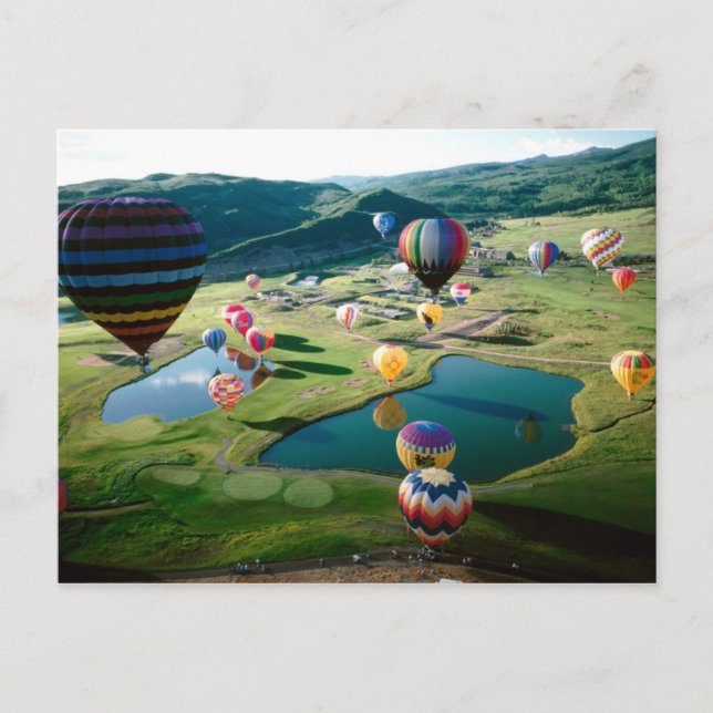 Heißluftballons über Seen Postkarte (Vorderseite)