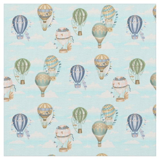 Heißluftballons Wolken Wasserfarbmuster Stoff (Nahaufnahme)