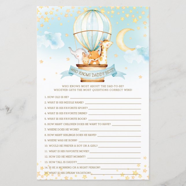 Heißluftballontiere, die Daddy Best Game kennen (Vorderseite)