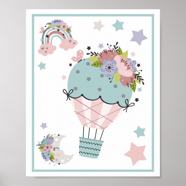 Heißluftballonwolke, Regenbogen, Moon Art Print Se Poster (Vorne)