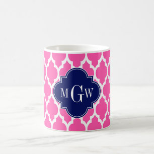 Heißrosa #2 Weiß Marokkanisch #4 Navy Namensmonogr Kaffeetasse