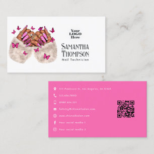 Heißrosa Afroamerikanische Nagelstudio-Branding Visitenkarte