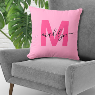 Heißrosa Anfangsname Monogramm Kissen