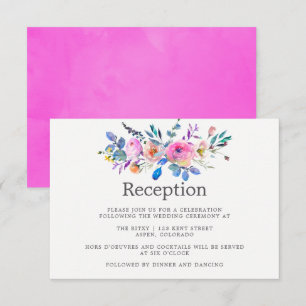 Heißrosa Aquarell-Blumen-Hochzeitsempfang Einladung