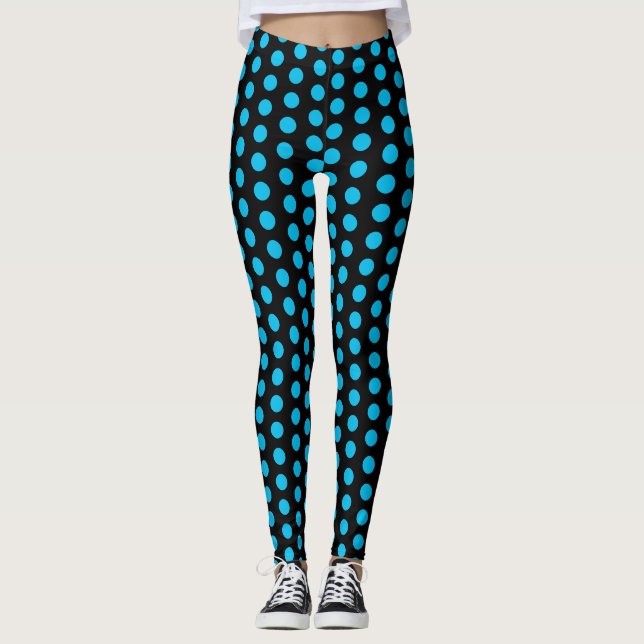 Heissrosa auf schwarzen Polka Dot Pattern Leggings (Vorderseite)