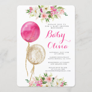 Heißrosa Ballons Babydusche Einladung
