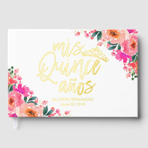 Heißrosa Blumen-Gästebuch für Quinceanera Gästebuch
