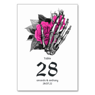 Heißrosa Blumige Gothic-Hochzeit Tischnummer