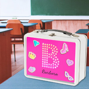 Heißrosa Buchstabe B Monogramm Mädchen Back To Sch Metall Brotdose