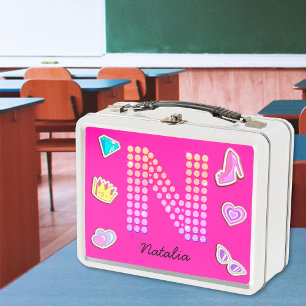 Heißrosa Buchstabe N Monogramm Mädchen Rückkehr zu Metall Brotdose
