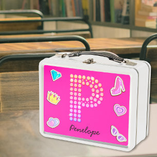 Heißrosa Buchstabe P Monogramm Mädchenhaft Zurück  Metall Brotdose