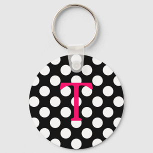 Heißrosa Buchstabe T Monogramm Schwarz Weiß Polka Schlüsselanhänger