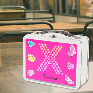 Heißrosa Buchstabe X Monogramm Mädchenhaft Zurück  Metall Brotdose