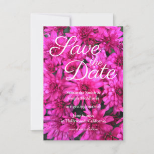 Heißrosa Chrysanthemen Blumen Foto Save-the-Date-K Einladung