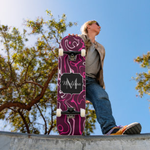 Heißrosa-Damaskus-Abstraktwirbel Individuelles Mon Skateboard