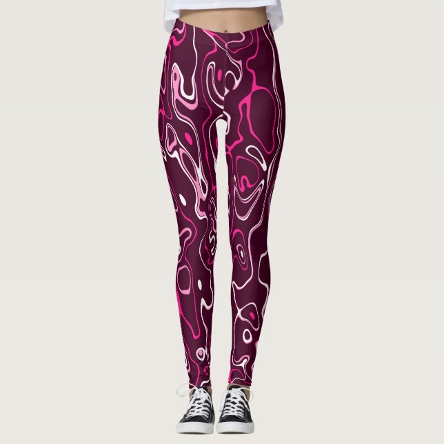 Heißrosa Damast abstrakte Wirbel kühles Muster Leggings (Vorderseite)