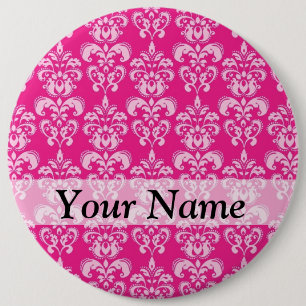 Heißrosa Damastmuster Button
