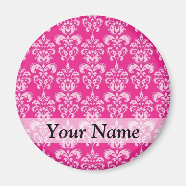Heißrosa Damastmuster Magnet (Vorne)
