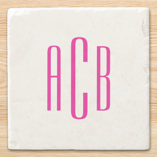 Heißrosa dreibuchstabiges Monogramm Steinuntersetzer