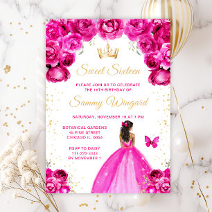 Heißrosa dunkle Haut Prinzessin Sweet Sixteen Einladung