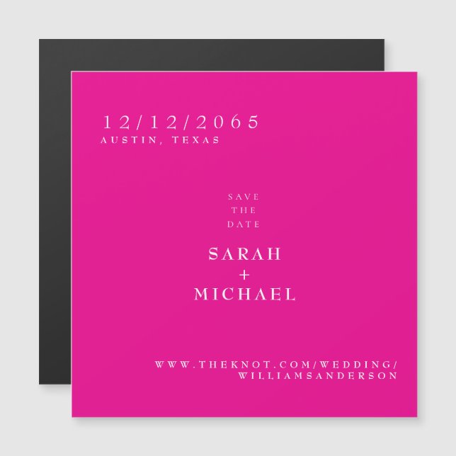 Heißrosa einfache Hochzeitsmagnet Save-the-Date-Ka Magnetkarte (Vorne/Hinten)