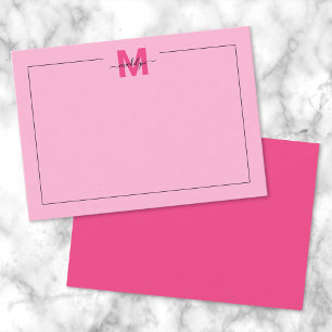 Heißrosa Einfache Schriftzug Namensmonogramm Mitteilungskarte