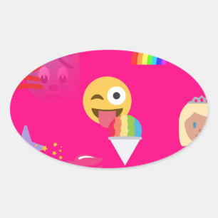 heißrosa Emoji Ovaler Aufkleber