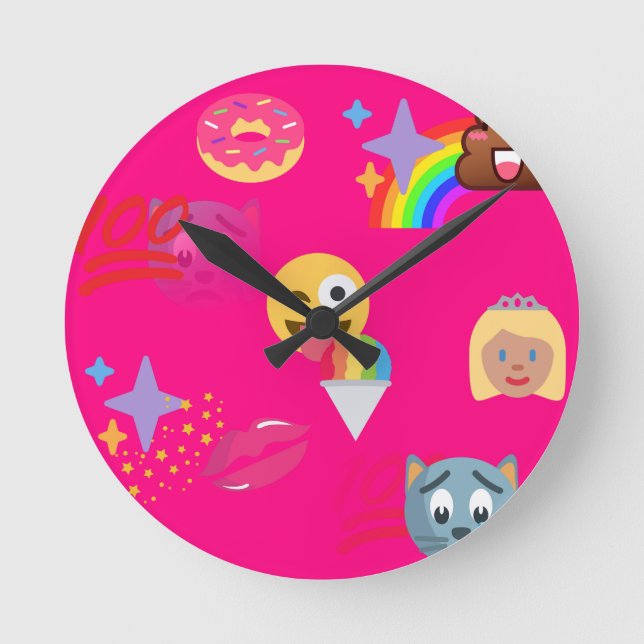 heißrosa Emoji Runde Wanduhr (Vorderseite)
