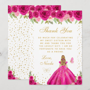 Heißrosa Florale Blondhaar-Prinzessin Sweet Sixtee Dankeskarte
